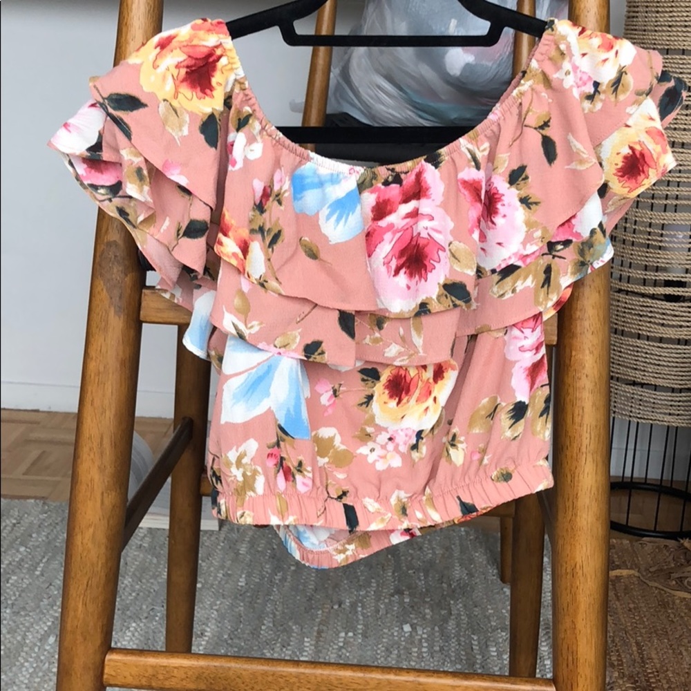 Pink floral print off the shoulder top